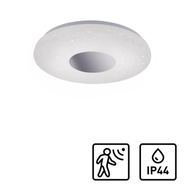 LED-Deckenleuchte, Sternenhimmel, Ø38,5cm,Chrom, Opalweiß, IP44,
