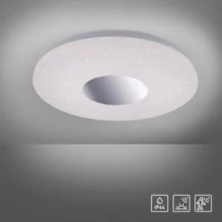 LED-Deckenleuchte, Sternenhimmel, Ø38,5cm,Chrom, Opalweiß, IP44,