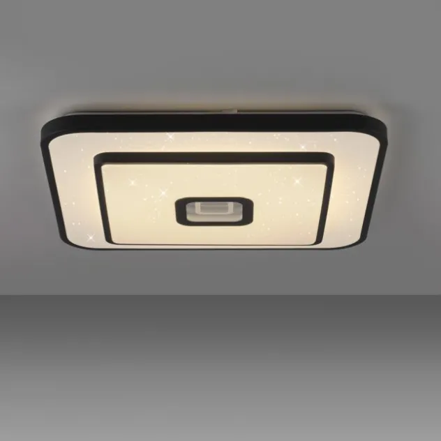 LED Deckenleuchte TURANUS, schwarz, quadratisch, D 50 cm, Sternenhimmeloptik