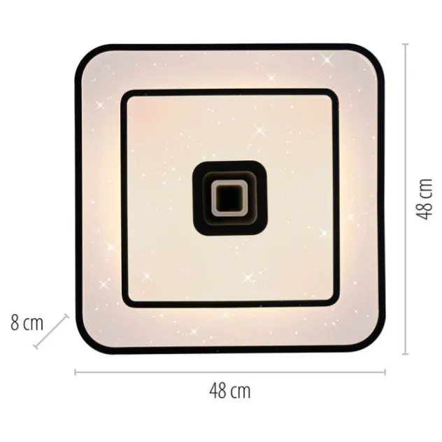 LED Deckenleuchte TURANUS, schwarz, quadratisch, D 50 cm, Sternenhimmeloptik
