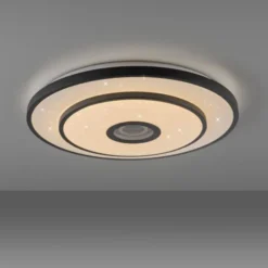 LED Deckenleuchte TURANUS, schwarz, rund, D 50 cm, Sternenhimmel