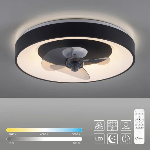 LED Deckenleuchte Ventialtor schwarz mit Timer dimmbar Memoryfunktion