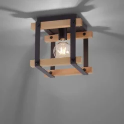 LED Deckenleuchte, Vintage, Holzdesign, E27 exklusive, max. 40W, Retro