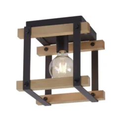 LED Deckenleuchte, Vintage, Holzdesign, E27 exklusive, max. 40W, Retro