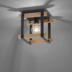 LED Deckenleuchte, Vintage, Holzdesign, E27 exklusive, max. 40W, Retro