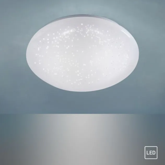 LED-Deckenleuchte, weiß, Ø 25cm, rund, Sternenoptik, glitzer Effekt