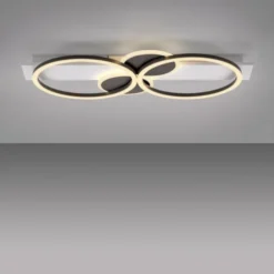 LED Deckenleuchte weiß mit Holz warmweiß Wohnzimmer Leuchtringe