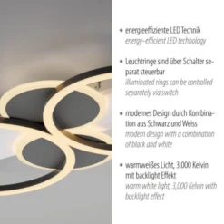 LED Deckenleuchte weiß mit Holz warmweiß Wohnzimmer Leuchtringe
