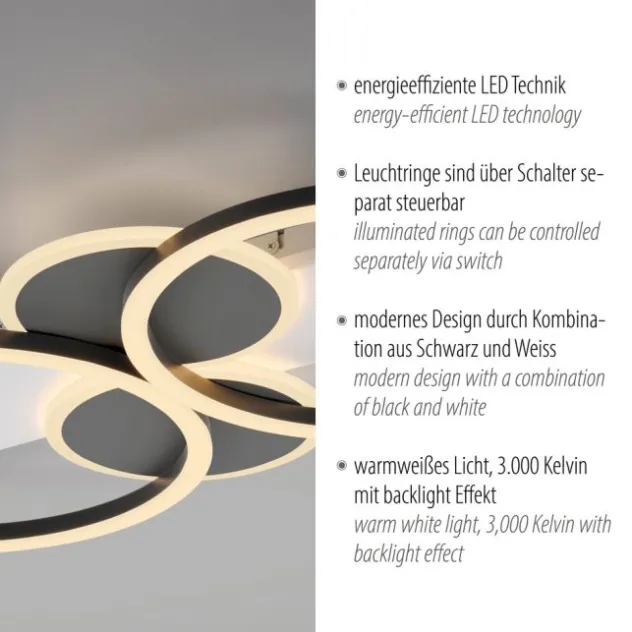 LED Deckenleuchte weiß mit Holz warmweiß Wohnzimmer Leuchtringe