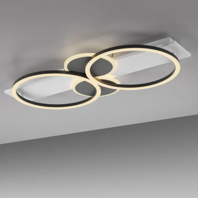 LED Deckenleuchte weiß mit Holz warmweiß Wohnzimmer Leuchtringe