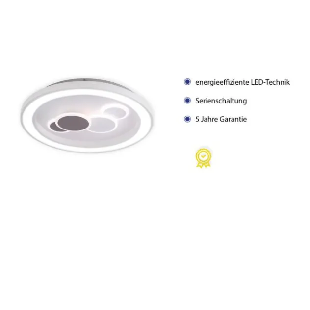 LED-Deckenleuchte, weiß, rund, kreisförmige Grafik, Serienschalter, modern