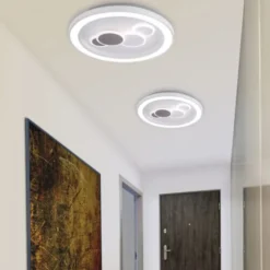 LED-Deckenleuchte, weiß, rund, kreisförmige Grafik, Serienschalter, modern