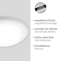LED Deckenleuchte, weiß, rund, Kunststoffschirm, klassisch
