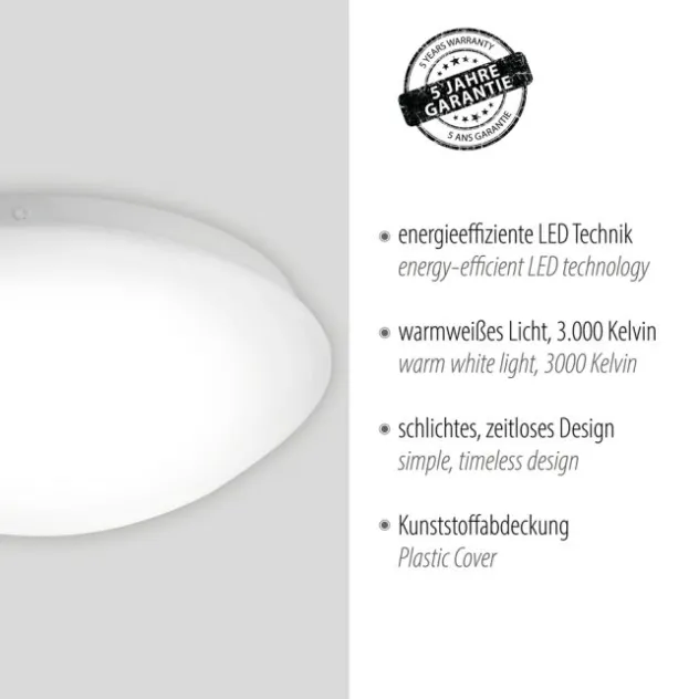 LED Deckenleuchte, weiß, rund, Kunststoffschirm, klassisch