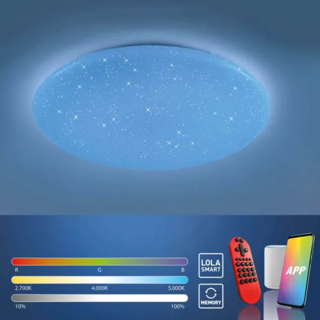 LED Deckenleuchte, weiß, rund, Sterneneffekt, Lichtfarbensteuerung, modern