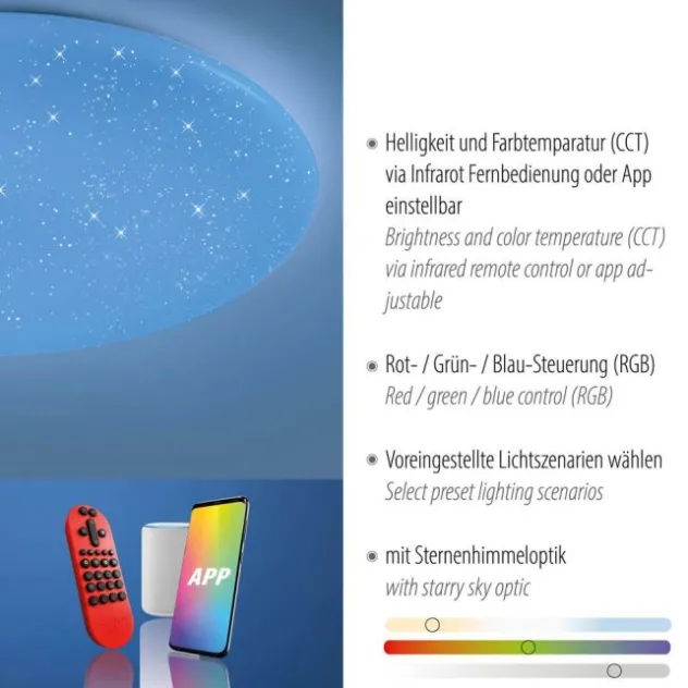 LED Deckenleuchte, weiß, rund, Sterneneffekt, Lichtfarbensteuerung, modern