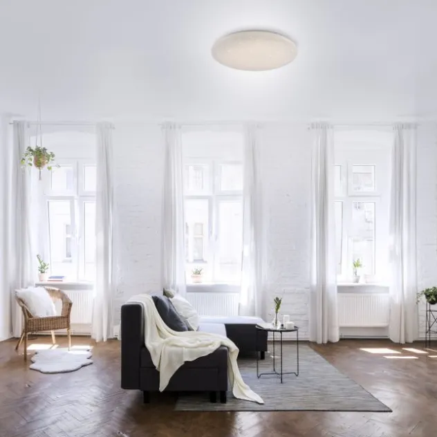 LED Deckenleuchte, weiß, rund, Sterneneffekt, Lichtfarbensteuerung, modern