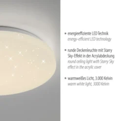 LED Deckenleuchte weiß Sternenhimmel rund D=26cm Schlafzimmer