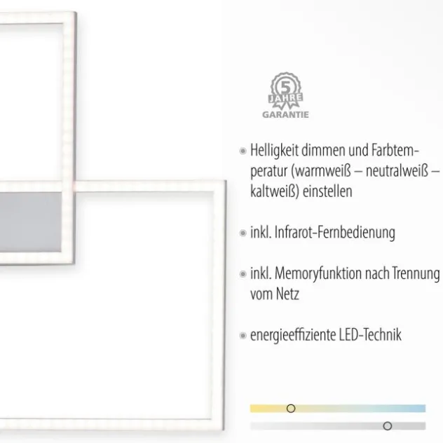 LED-Deckenleuchte, 75,5x56,2cm, CCT-Farbmanagement, Fernbedienung, Memory Funktion