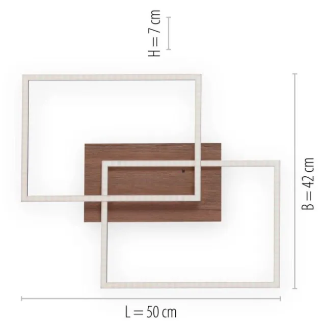 LED-Deckenleuchte, 50,4x42cm, Fernbedienung, dimmbar, Holzdekor,