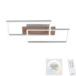 LED-Deckenleuchte, 50,4x42cm, Fernbedienung, dimmbar, Holzdekor,