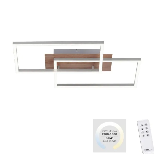 LED-Deckenleuchte, 50,4x42cm, Fernbedienung, dimmbar, Holzdekor,