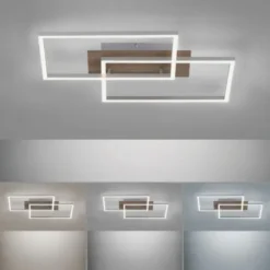 LED-Deckenleuchte, 50,4x42cm, Fernbedienung, dimmbar, Holzdekor,