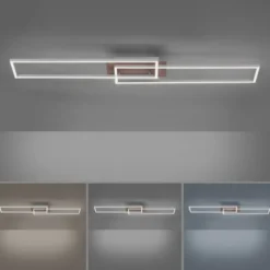 LED-Deckenleuchte, 110x25cm, Fernbedienung, dimmbar, Holzdekor, CCT Farbmanagement,