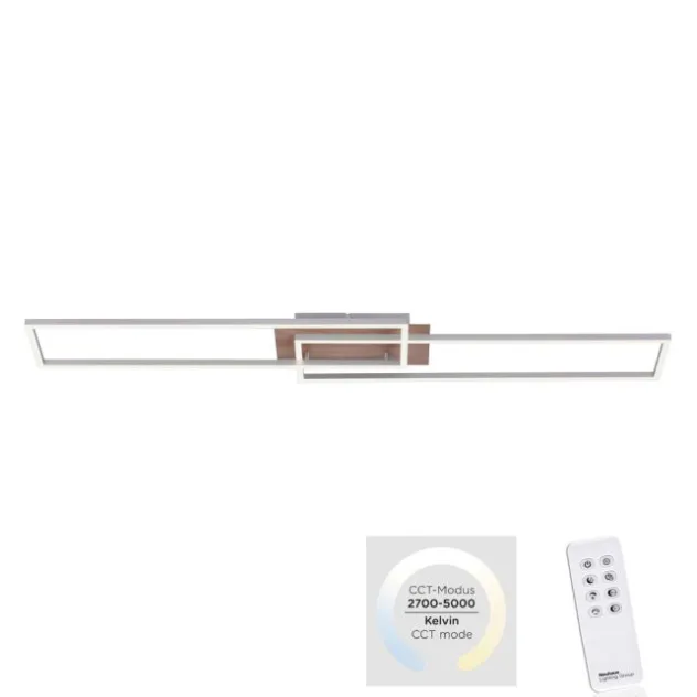 LED-Deckenleuchte, 110x25cm, Fernbedienung, dimmbar, Holzdekor, CCT Farbmanagement,