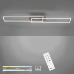 LED-Deckenleuchte, 110x25cm, Fernbedienung, dimmbar, Holzdekor, CCT Farbmanagement,