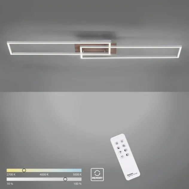 LED-Deckenleuchte, 110x25cm, Fernbedienung, dimmbar, Holzdekor, CCT Farbmanagement,