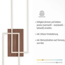 LED-Deckenleuchte, 110x25cm, Fernbedienung, dimmbar, Holzdekor, CCT Farbmanagement,