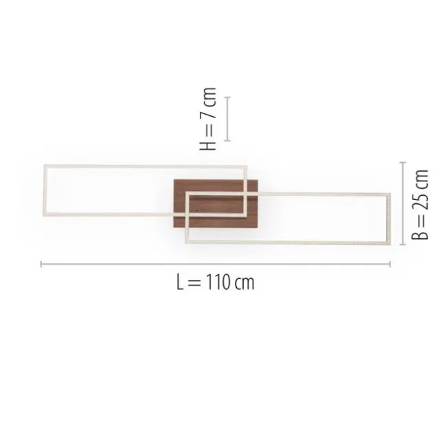 LED-Deckenleuchte, 110x25cm, Fernbedienung, dimmbar, Holzdekor, CCT Farbmanagement,