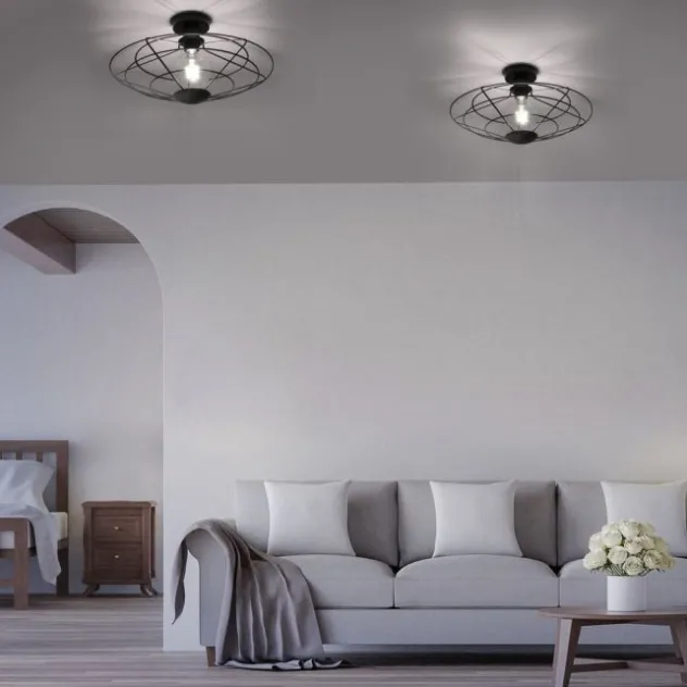 LED Deckenleuchte 44x44cm 1 flammig schwarzer Schirm Vintage Design