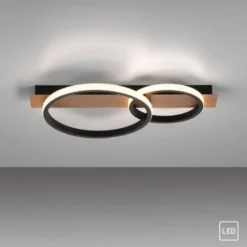 LED Deckenleuchte 53x31cm Holzoptik ring Holdekor schwarz warmweiß Licht