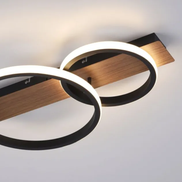 LED Deckenleuchte 53x31cm Holzoptik ring Holdekor schwarz warmweiß Licht