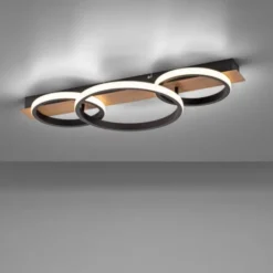 LED Deckenleuchte 68x30cm Holzoptik ring Holdekor schwarz warmweiß Licht