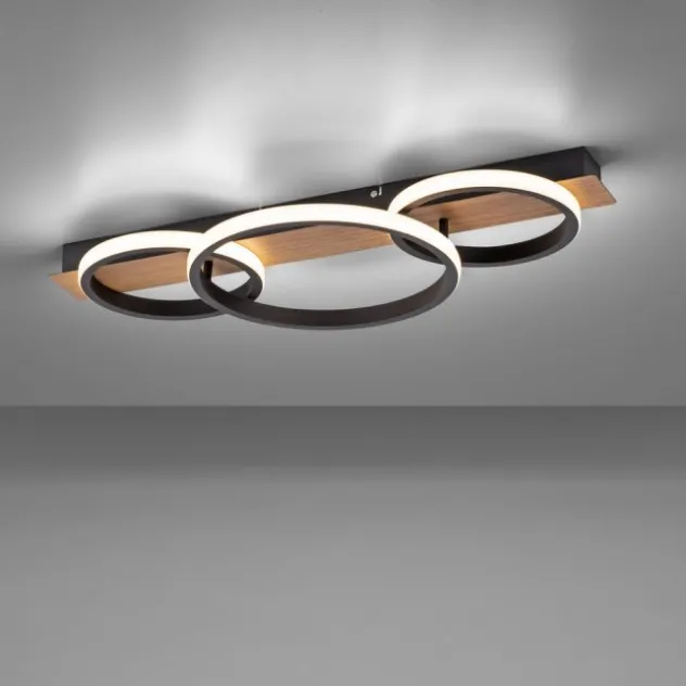 LED Deckenleuchte 68x30cm Holzoptik ring Holdekor schwarz warmweiß Licht