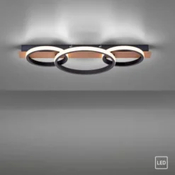 LED Deckenleuchte 68x30cm Holzoptik ring Holdekor schwarz warmweiß Licht