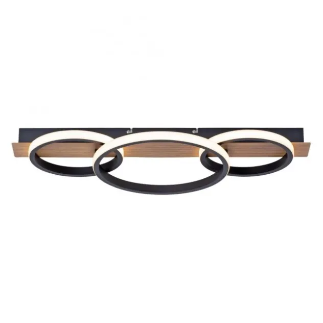 LED Deckenleuchte 68x30cm Holzoptik ring Holdekor schwarz warmweiß Licht