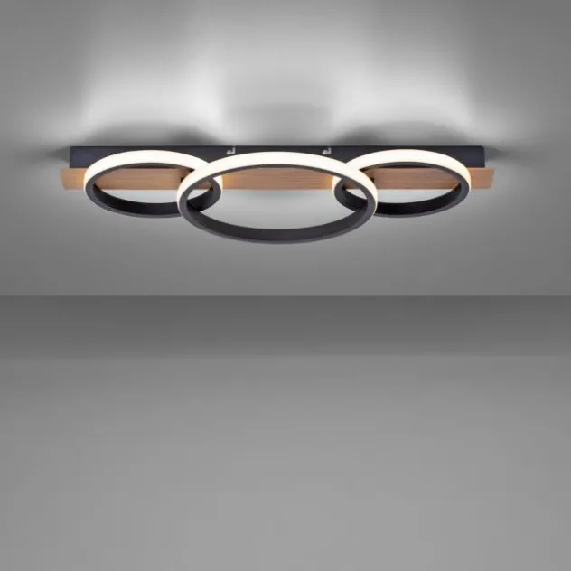 LED Deckenleuchte 68x30cm Holzoptik ring Holdekor schwarz warmweiß Licht