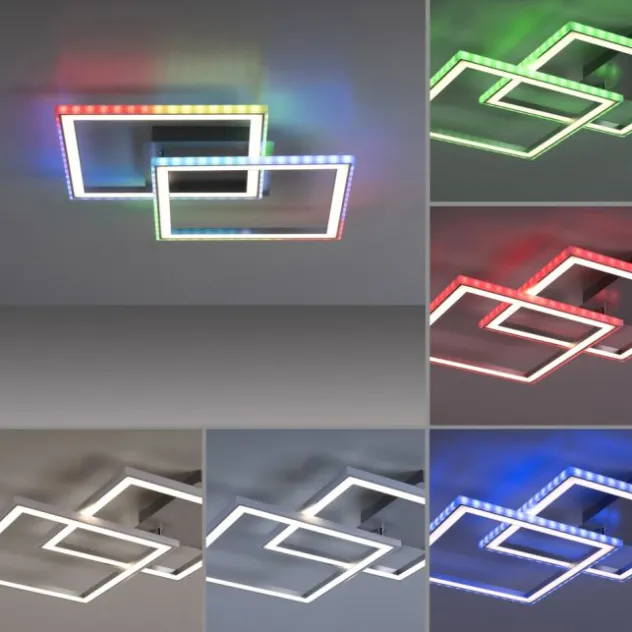 LED Deckenleuchte 44,5x44,5cm silberfarbig drehbar RGB Rainbow Farben dimmbar