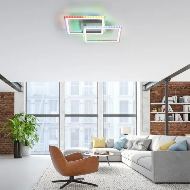 LED Deckenleuchte 44,5x44,5cm silberfarbig drehbar RGB Rainbow Farben dimmbar