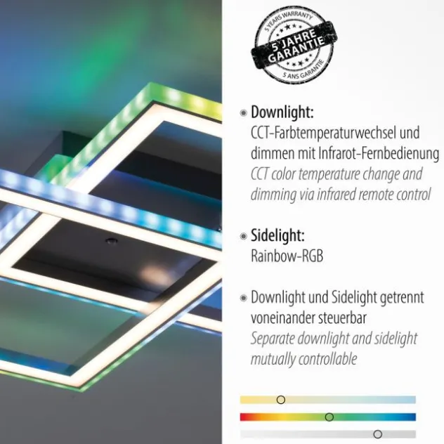LED Deckenleuchte 44,5x44,5cm silberfarbig drehbar RGB Rainbow Farben dimmbar