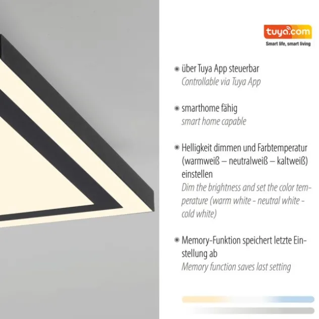 LED Deckenleuchte 45x45 schwarz steuerbar über App dimmbar