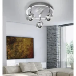 LED-Deckenstrahler, aluminium-matt, 3 Leuchtköpfe, warmweiße Lichtfarbe