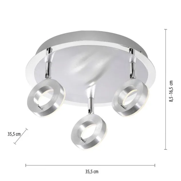 LED-Deckenstrahler, aluminium-matt, 3 Leuchtköpfe, warmweiße Lichtfarbe