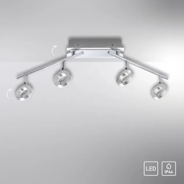 LED Deckenstrahler, aluminiumfarben, schwenkbar, runde Leuchtköpfe, modern
