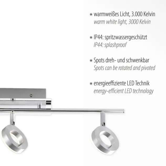 LED-Deckenstrahler, Aluminium, 3 Leuchtköpfe, warmweiße Lichtfarbe, modern