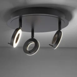 LED Deckenstrahler anthrazit rund 3 flammig drehbar spritzwasserschutz